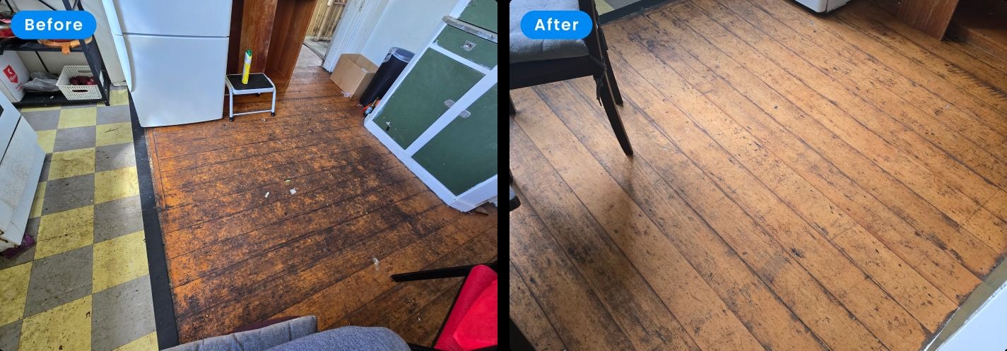 Before and after timber floor clean